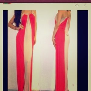 Very sexy coral and tan maxi dress