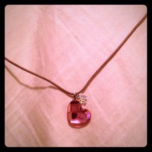 Swarovski pink crystal heart pendant and butterfly