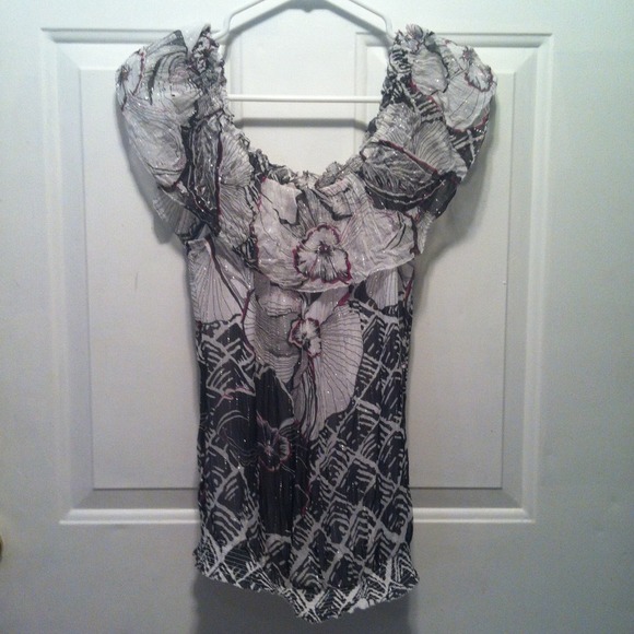 White/Blk/Pnk Silk Blouse