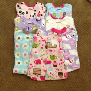 Lot of 7 fleece foot pajamas
