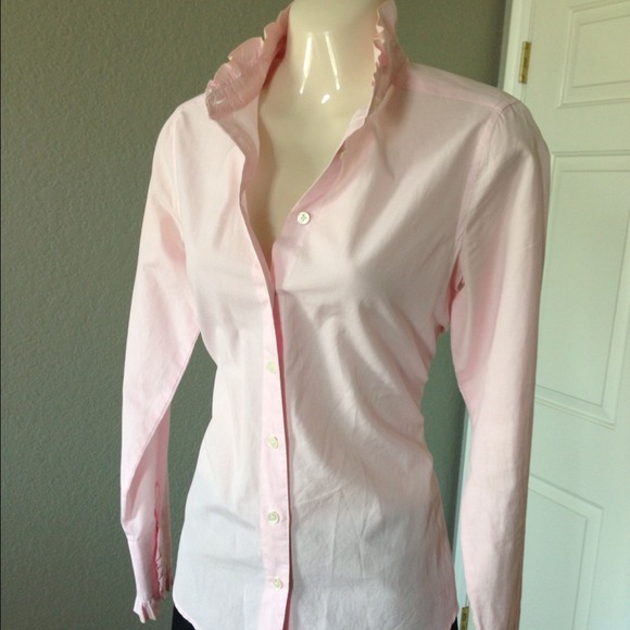 J.Crew pink pinstriped ruffled button-down
