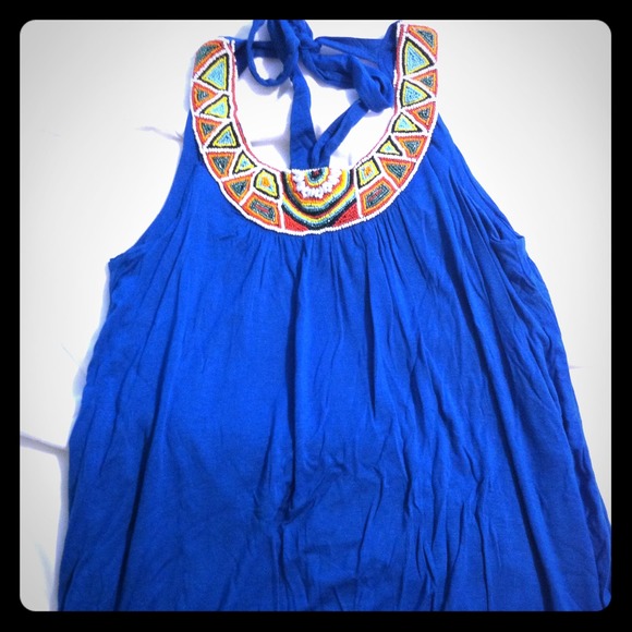 Beaded Blue Tunic Top