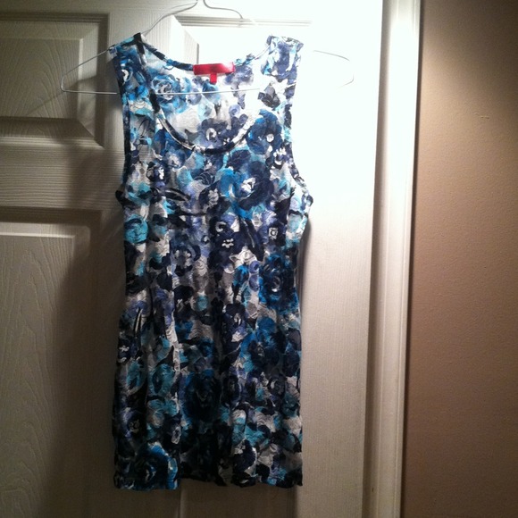 Stretchy see-through blue and black floral tank