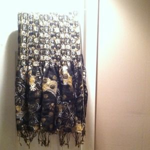 Patterned stretchy black gold and brown scarf