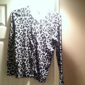 Black and white patterned cardigan sweater