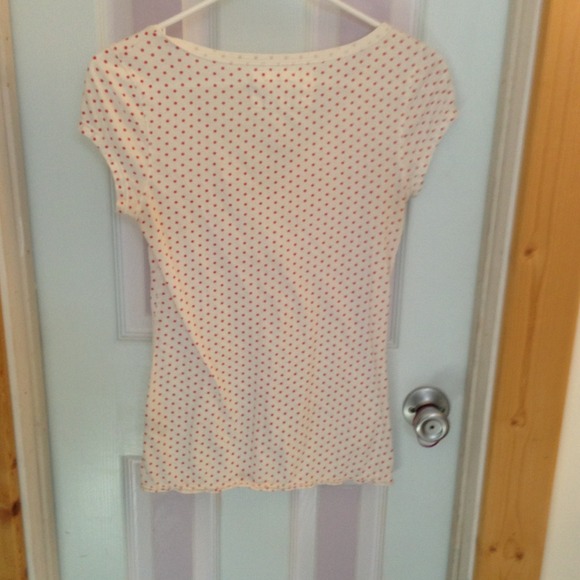 Cream and red polka dot shirt pearlescent buttons. - Picture 2 of 2