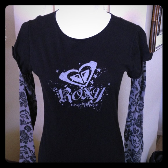 Roxy Black & Gray 2fer Long Sleeved Top