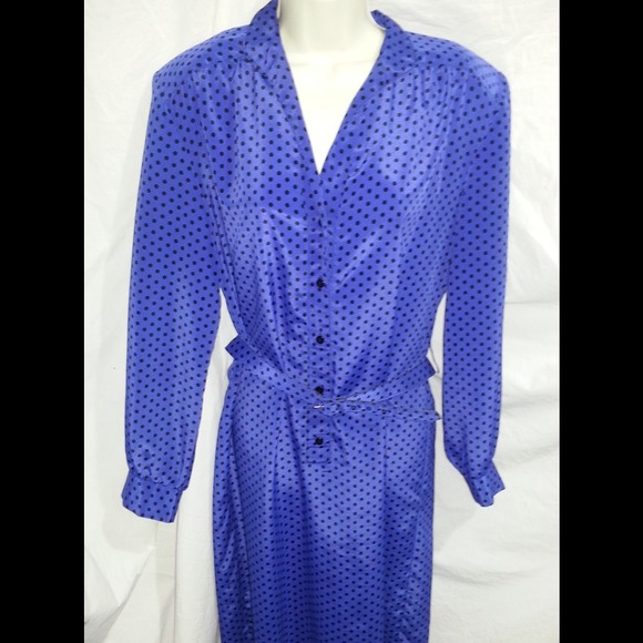 Vintage Black & Blue Polka Dot Dress