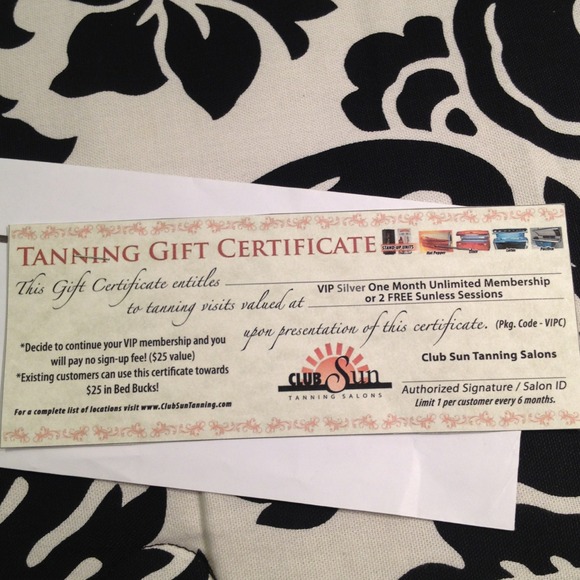 SOLD*****Club Sun gift certificate (tanning salon)