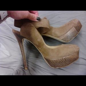 Pelle Moda Suede and Snake Print Platform Slings