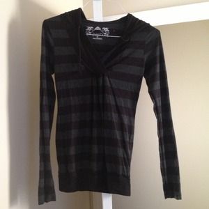 Gray and black striped long sleeve shirt