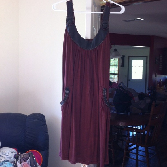 Brown dress with faux leather accents!