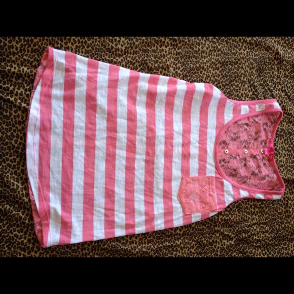 💜Gifted💜 Pink and white stripped tank w lace bk - Picture 2 of 4