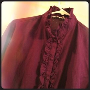 Plum ruffle button up shirt