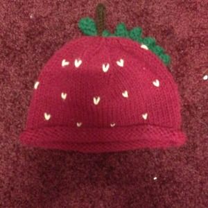 Hand knit strawberry hat!