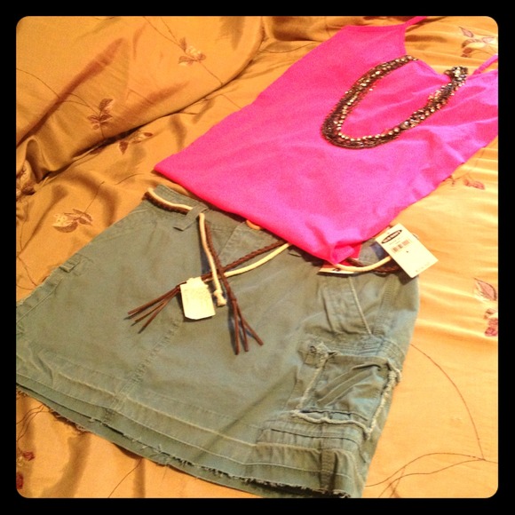 Blue/ green low waist cargo mini skirt