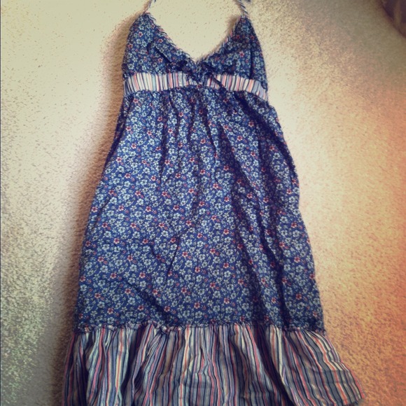 Blue floral dress with Stripes peplum