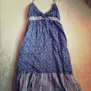 Blue floral dress with Stripes peplum