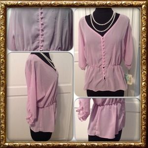 Lilac Sheer Button Peplum Blouse