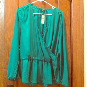 SOLD! Ann Taylor emerald green faux wrap blouse
