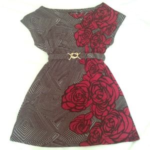 Black & grey design with side roses dress