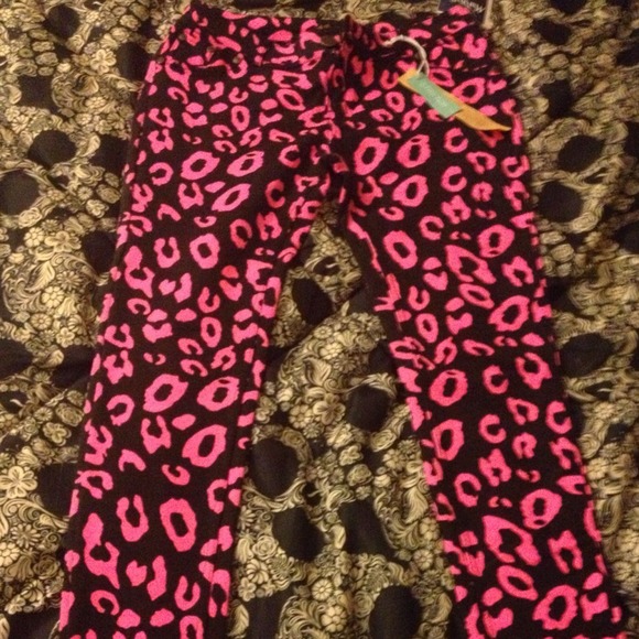 Hot pink and black jeggings