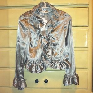 Polyester Gray/Silver ruffled shirt