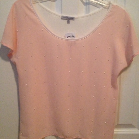 🚫Sold🚫Charlotte Russe pretty pink top w pearls - Picture 2 of 4