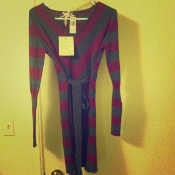 Long sleeve gray/plum dress - Picture 1 of 2