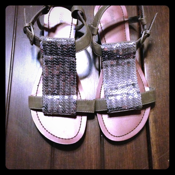 Gray Sequined Sandals