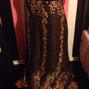 A silky brown skirt