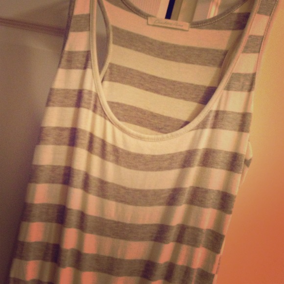 Gray and White-Striped Wide Neck Dress