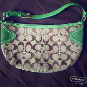 Green leather and fabric Coach bag