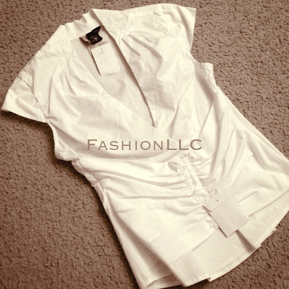 White Elegant Pleated Accent Top.