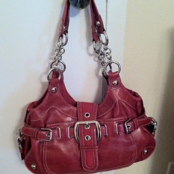 Red leather purse.