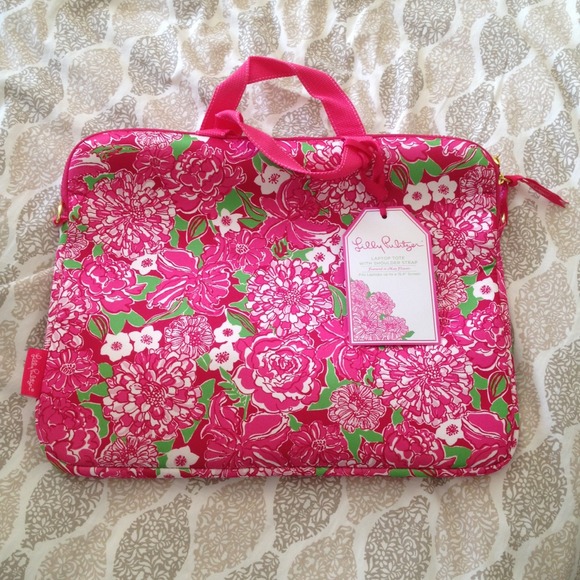 Lilly Pulitzer laptop tote with shoulder strap