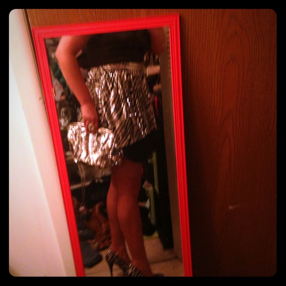 Black and Silver Zebra Sequin Strapless dress