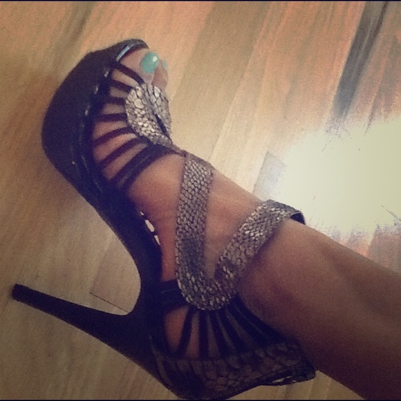 Semi strappy/faux snake skin sandal heels