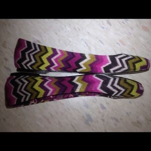 Colorful ballet flats and Breast Cancer watch.