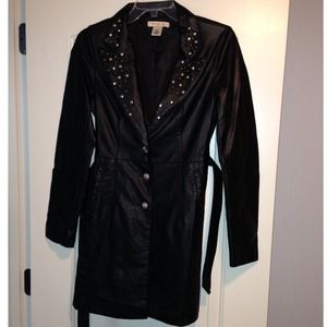 Reserved. Black studded faux  leather jacket