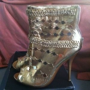 Gold back zip up open toe booties