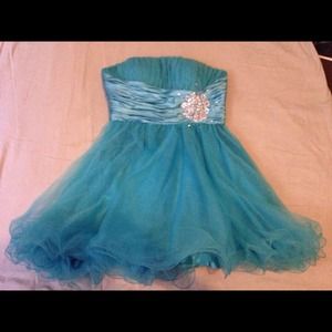 Aqua blue prom dress.