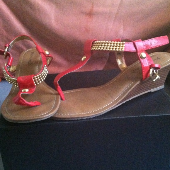 Red with gold studs wedge sandal