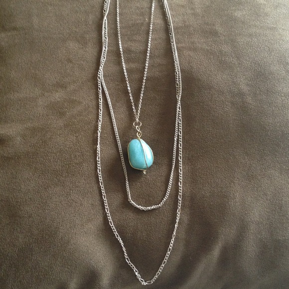 Triple silver necklace w turquoise
