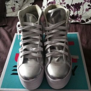 Jeffrey Campbell HOMG Silver and White Sneakers