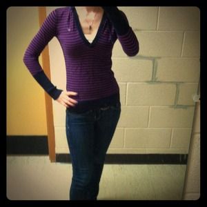 Purple and dark blue pullover hooded sweater