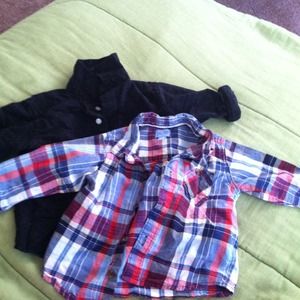 Black button down, red white & blue button down