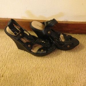 Leather Black wedge sandal