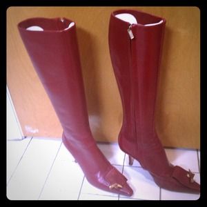 Jimmy Choo red leather knee high boots size 6.5
