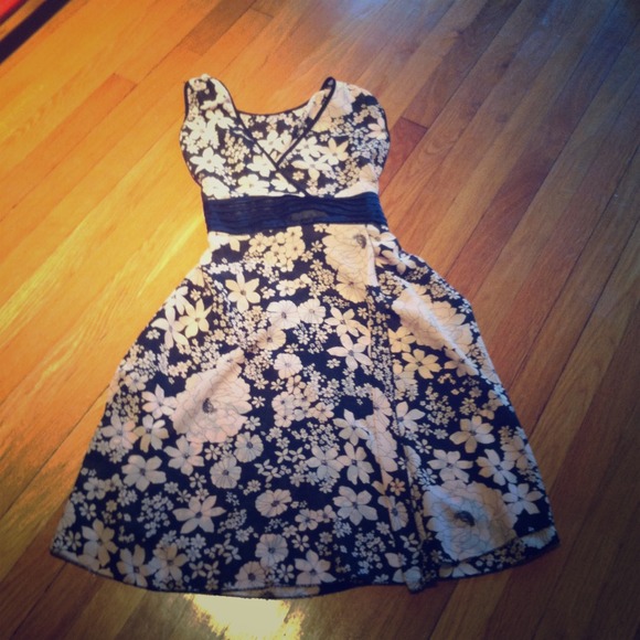 Pink and black floral sheer dress.